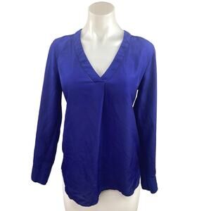 J. Crew Blue V Neck Pullover Casual Relaxed Fit Long Sleeve Top Size S